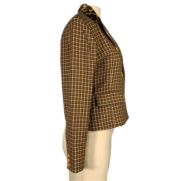 Vintage Finis Retro Y2k Faux Fur Collar Button Front  Blazer Plaid Size 4 - Picture 3 of 12
